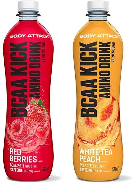 Body Attack BCAA Kick Amino Drink 500 ml, sycený nápoj bez cukru s vysokým obsahem BCAA